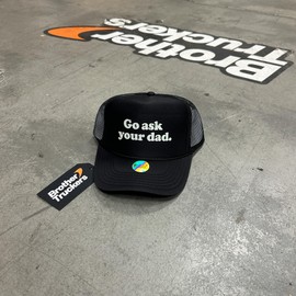 Go Ask Your Dad Trucker Hat | Dad Hat for Fathers Day Birthday Boy Girl Funny Meme | Premium Mesh Foam Snapback Hat for Men (US, Alpha, One Size, Tan)
