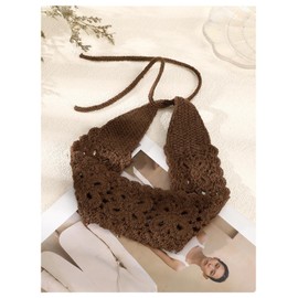OYOANGLE Women's Boho Crochet Knit Hair Band Vintage Head Wrap Hair Bandanas Head Kerchief Brown One-Size