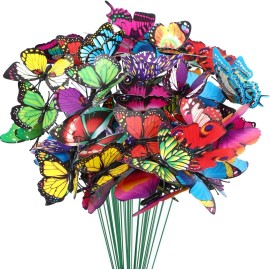 Butterfly Decorations,50 Pcs Butterfly Stakes PVC Waterproof Decorative Colorful