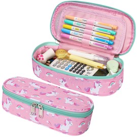 BrainyBees Pencil Case for Kids - Cute Pencil Case for Girls Pencil Pouch Organizer for Student School, Kids Unicorn Pencil Case with Multi-slot, Pencil Bag Only (Pink, Unicorn)