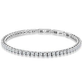 Tennis Bracelet for Women and Men Gold Plated AAAA+ Round 3mm Cubic Zirconia CZ Dainty Classic Adjustable Stainless Steel Bracelets Festival Wedding Jewelry Gift (Steel)