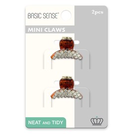 2 Pieces Shiny Mini Diamante Crystal Diagonal Line Half Moon 1.18inch -3cm Hair Claw Clips Clamp, Tortoise Brown