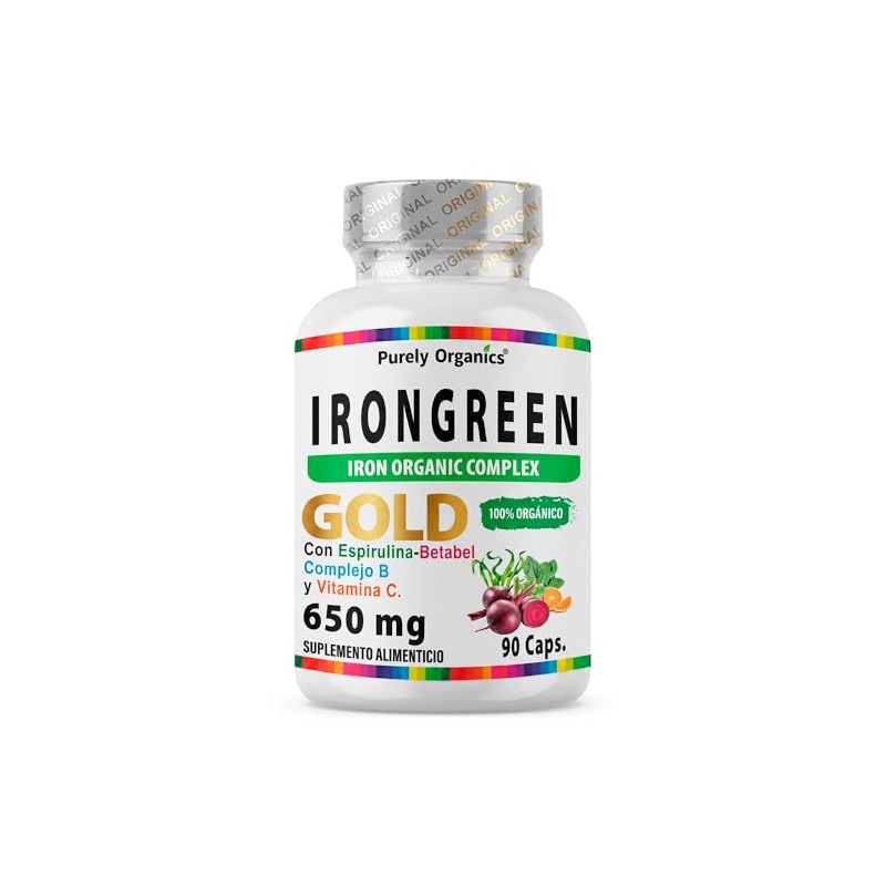 Irongreen Hierro Suplemento Bisglicinato Vitamina Complejo Betabel Espirulina Espinaca Bioperine