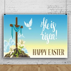 Renaiss 5x3ft Wood Cross Backdrop for Photoshoot Kids Adults Christian Portrait He is Risen Pigeon Blue Sky Resurrection Photography Background Happy Easter Banner Poster Wall Decor Photo Booth Props