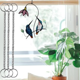 6 Pcs 20 Inch Stained Glass Window Hanging Chain - Window Art Decor, Patio Garden Outdoor Decorative Glass Panels