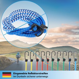 valonic Kraken Reflective Elastic Straps with Hooks, Set of 10, 200% Stretch, Expander, Luggage Straps for Bicycle and Pannier Rack, Tension Rope, Rubber Cord, Bicycle Rubber
