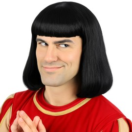PUREHAIR Men's Short Black Bob Wig with Full Bangs Unisex Funny Costume Wig for Men Halloween Cosplay Party (Adults)