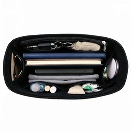 Organizador de Bolso con Forro de Tela Suave para Mujer, Organizador Interior de Bolsa Ligero con Bolsillo con Cremallera (Black, L)