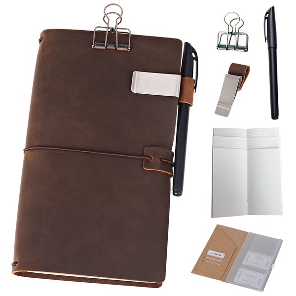 newestor Refillable Leather Journal Travelers Notebook - 8.5 x 4.5