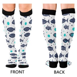 Wassud Fishes Compression Socks for Women and Men 20-30 mmHg Knee High Socks for Nurses Travel 1 Pair