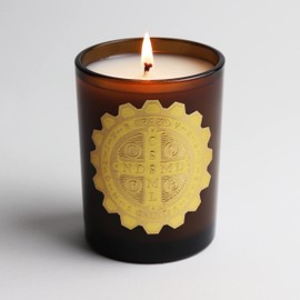 SAINT Saint Benedict Scented Candle with Prayer, Prayer Coin, and Holy Oil, Saint of Peace and Protection from Evil, Soy Coconut Aromatherapy Candle with 80 Hour Burn Time, Special Edition