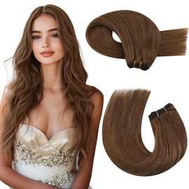 Moresoo Sew in Hair Extensions Human Hair Light Brown Invisible Weft Hair Extensions for Women Real Human Hair Brown for Long Hair Double Weft Human Hair Extensions 22 Inch 100g 1pack