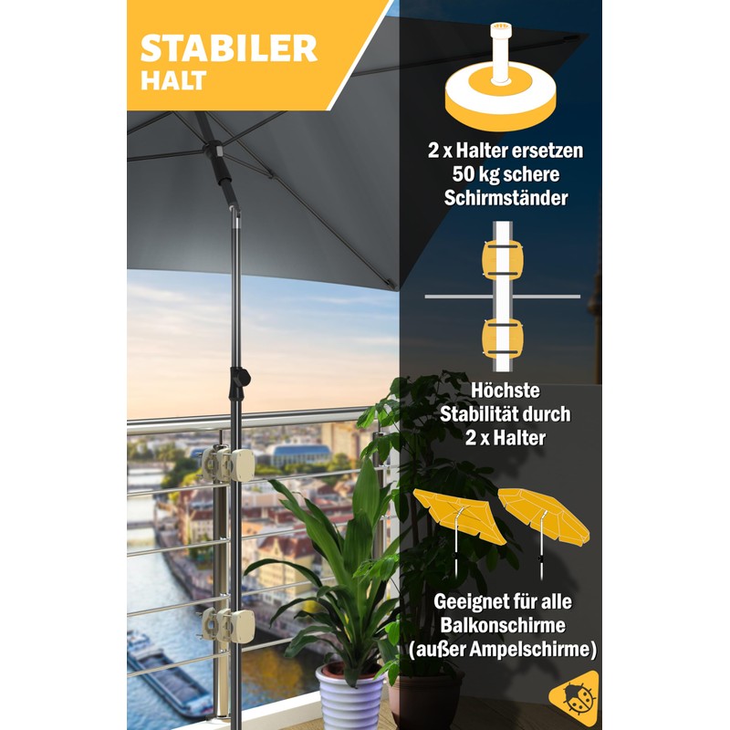 Menz Parasol Holder Balcony Railing Set of 2 – Compact