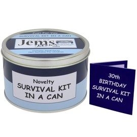 30th Birthday Survival Kit in a Can – Funny Novelty Gift for Men & Women – Unique Keepsake Present for Him or Her – Quirky Gift Box Packed with Fun for Milestone Celebration (Blue/Navy)