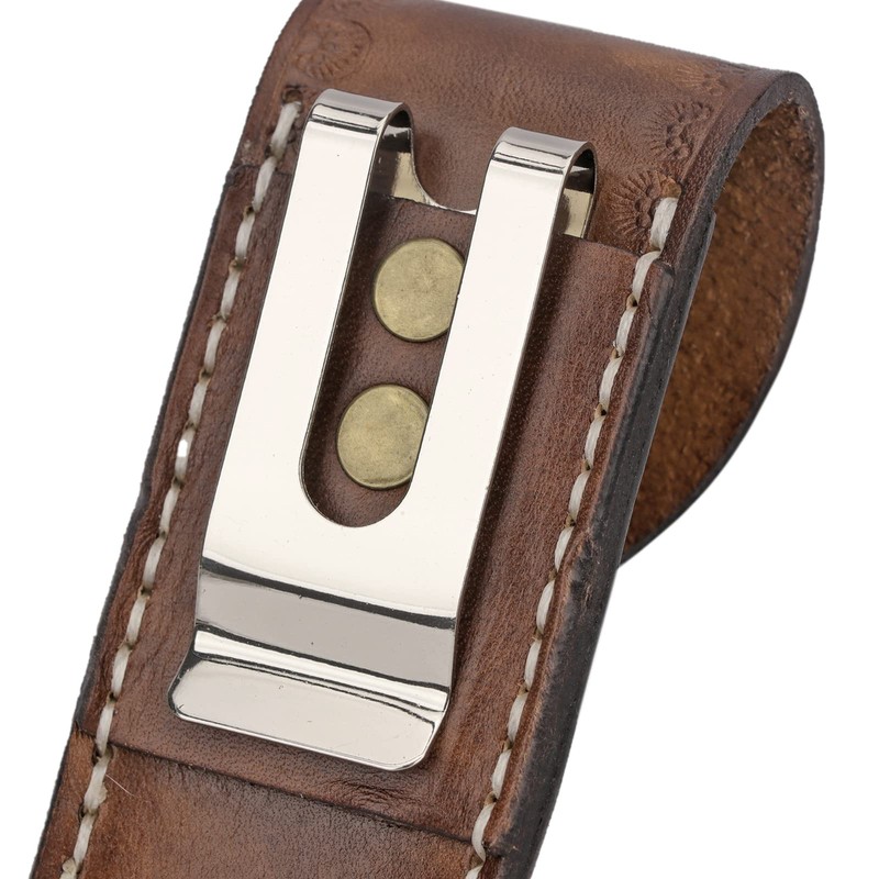 Tourbon EDC Leather Pocket Folding Knife Sheath Carrier Holster Flashlight