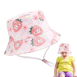 Sonnenhut baby, Fischerhut kinder, uv hut kinder, Sonnenschutz Sommer Bucket Hat mit Verstellbarem Kinnriemen, Strandhut für Mädchen, Junge（Rosa）