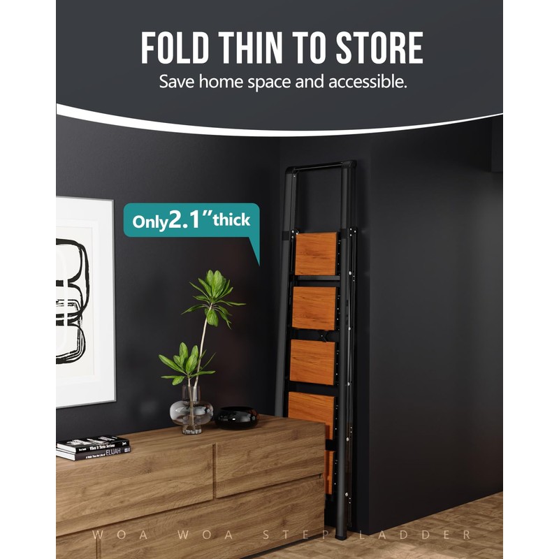 WOA WOA 5 Step Ladder, Ladders for Home, Anti-Slip Pedals,