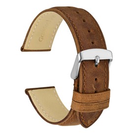 [WOCCI] Genuine Leather Watch Band 18mm, 19mm, 20mm, 21mm, 22mm, 23mm, 24mm, Calf Leather, Watch Replacement Strap, Brown Adjustment Tool and Spring Bars Included