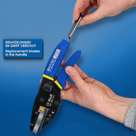 S&R Multifunctional Scissors 250 mm, Precision Cutter with 4 Extra Sharp SK5 Replacement Blades, Universal Scissors for Soft Plastics, Rubber, Leather, Carpets, Fresh Branches, Wire, Cable and Much