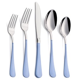 Moxinox 20-Piece Grey Blue Silverware Set, 18/0 Stainless Steel Grey Blue Handle Flatware Set, Service for 4,Modern Cutlery Set Includes Dinner Knives Forks Spoons,Mirror Polished,Dishwasher Safe