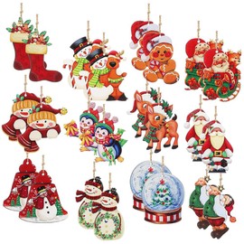 Kiwinvou 24 Pieces Wooden Christmas Tree Pendant for Tree Christmas Hanging Decoration, Gnome Santa Claus Sock Wood Cutouts Tags Winter Christmas Decor for Xmas Tree Gift Home Party