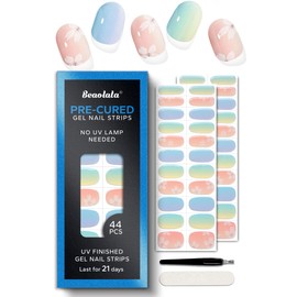 Beaolata Pre Cured Gel Nail Strips - 44PCS Salon Quality Gel Nail Stickers - Long Lasting Polish Wraps for Women no UV Light Needed Easy Apply& Remove (Sorbet Blue）