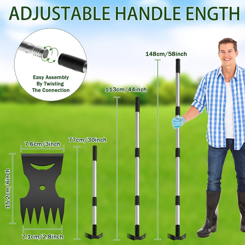 Ukiupop Weed Puller Tool with Long Handle 2-in-1 Garden Hoe