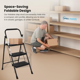 SIMPLI-MAGIC 3-Step Ladder, 800 LBS Capacity Folding Step Stool – Anti-Slip Wide Steps & Handgrip – ANSI Certified Lightweight & Durable Steel Stepping Stool for Kitchen, Home, Office & Garage
