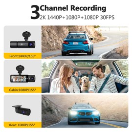 Z-Edge Dashcam 3-Kanal 5K/4K/2K/1080P mit GPS Wi-Fi, Vorne Innen Hinten, IPS Touchscreen, WDR, Infrarot Nachtsicht, Loop-Aufnahme, App-Steuerung, Mit 64GB Speicherkarte, Unterstützt max. 512GB