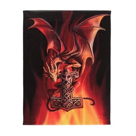 Enchanting Mjolnir Dragon Canvas Plaque by Anne Stokes - 25cm x 19cm (1 Pc.) - Premium Quality Material & Majestic Dragon Design - Ideal Gift for Dragon & Fantasy Enthusiasts