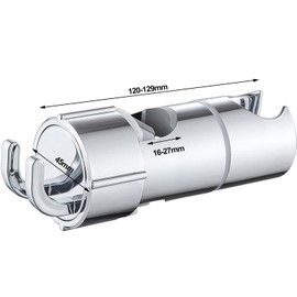 Universal Hand Shower Holder with 2 Hooks, Shower Head Holder for Shower Rail 360° Rotatable for Slide Bar 16-27 mm Outer Diameter Shower Holder ABS Grade Plastic Chrome-Plated Silver