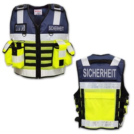EXPLOSIV Reflective Multi-Pocket Security Vest, Size L-3XL (Adjustable), Navy-Yellow, Security
