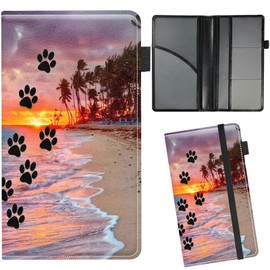 Car Insurance and Registration Card Holder for Women Men, Car Accessories Documents Organizer PU Leather Paperwork Wallet Case for Driver's License Key Information Cards, Dog Paw Print Beach