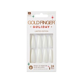 Gold Finger 24 Pcs Holiday Press On Nails – Christmas French Tip Square Coffin Oval Fake Nails, Long-Lasting Glossy Glitter Winter Seasonal Snow Flake X-mas Glue On Nails (FROSTY IS COLD)