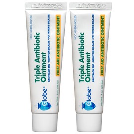 Globe Triple Antibiotic First Aid Ointment, 1 oz (2-Pack) First Aid Antibiotic Ointment, 24-Hour Infection Protection, Wound Care Treatment for Minor Scrapes, Burns and Cuts