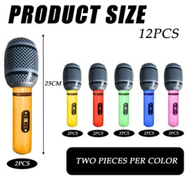 12 PCS Inflatable Microphones for Parties, Blow Up Microphones for Parties Kids Stage Performance, Play Microphone Toys Musical Instrument Party Supplies Gifts (6 Colors)