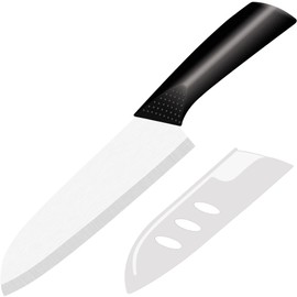 Rynal Ceramic Knife Santoku Knife Meats Fruits Vegetables Knife - Sharp Ceramic Kitchen Knife with Sheath Cover - 7 Inch Black