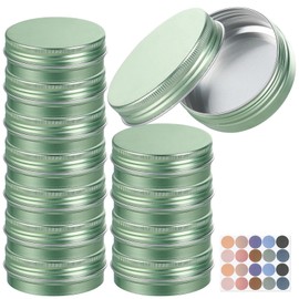LIYAR - Contenedor de velas de aluminio, paquete de 14 latas de velas versátiles y pequeños recipientes con tapas, lata de metal para bálsamos, especias, salva, manualidades, color verde pálido