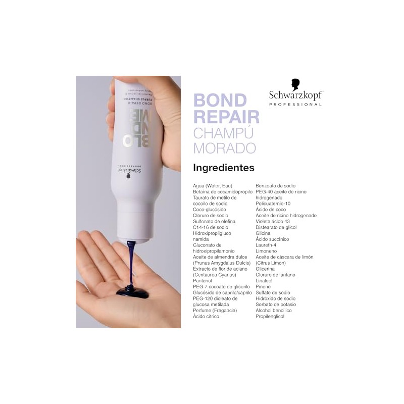 BLOND ME - Bond Repair Shampoo Matizador Morado, Cabello Rubio