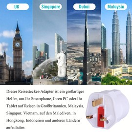 Pack of 2 Travel Adapters UK, Adapter England Germany Plug, Socket Adapter England, UK Adapter, Travel Adapter Type G Suitable for England for EU to England/Scotland/Ireland/Dubai/Maldives (White)