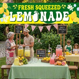 LIRAVENO Lemonade Sign Vinyl Banner - 2 x 10 ft Lemonade Stand Supplies