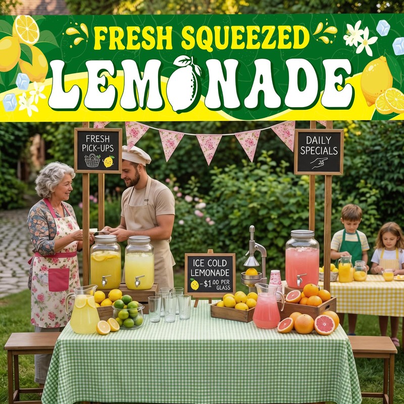 LIRAVENO Lemonade Sign Vinyl Banner - 2 x 10 ft
