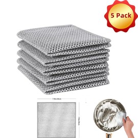 2Pcs/5Pcs Double Layer Wire Dishwashing Rags Non-Scratch Multipurpose Sturdy Wire Cleaning Cloth Towel for Kitchen, Stove Top Cotton Steel Household:_2Pcs/Silver