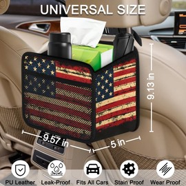 Car Backseat Organizer, PU Leather Back of Seat Car Hanging Organizer with Pockets Leakproof Car Garbage Bag Hanging Car Seat Storage Box Travel Accessories Foldable (America Flag Vintage Black)