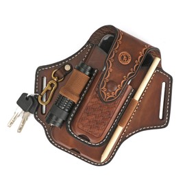TOURBON Leather Smartphone Pouch, Smartphone Holder, Belt Loop, Tool Pouch, Multi-functional Pliers, Pen, Flashlight, Keys, Storage