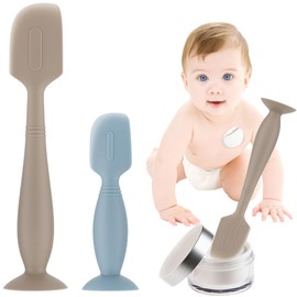 2Pack Baby Diaper Cream Spatula,Soft Silicone Diaper Cream Applicator,Butt Paste Spatula Diaper Cream Brush for Newborn Baby, 1xLarge Size 1xSmall Size(Khaki/Blue)