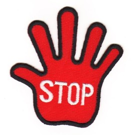 Hand Stop Iron-On or Sew On Patch for Clothes Embroidered Iron-On Patch Appliqué Sign Hold Patch Size 7.5 x 8.0 cm