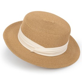 Women's Wide Brim Sun Hat Straw Panama Hat - UV-Protection Summer Boater Fedora Beach-Sun-Hats(M-L)
