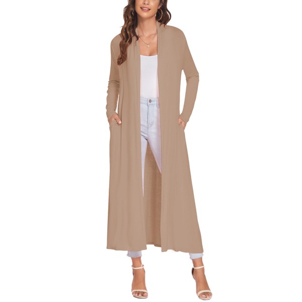 Bluetime Women Floor Length Open Front Cardigan Lightweight Long Sleeve