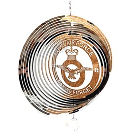 Royal Air Force Lest We Forget Stainless Steel Metal Garden Wind Spinner With Crystal Suncatcher - Great Garden Decor Ornament Part Of The Hanging Decorations and Hanging Ornaments Range